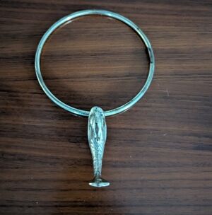 Vintage Brass Koi Fish Towel Ring Rack Wall Mount Single Ring Pre Owned